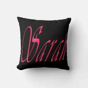 Sarah, naam, Logo, Black Throw Cushion. Kussen