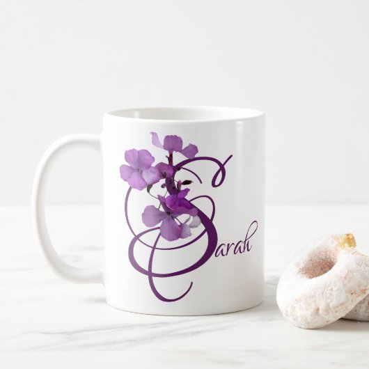 Sarah naam paarse bloemen trendy boho Koffiemok (Met donut)