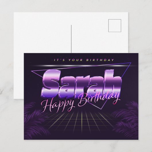 Sarah Name Vorname lila Postkarte Geburtstag Briefkaart (Voorkant / Achterkant)