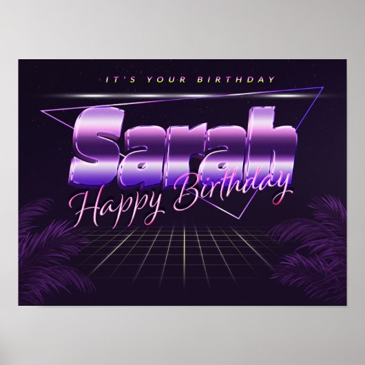 Sarah Name Vorname lila retro Poster Geburtstag (Voorkant)