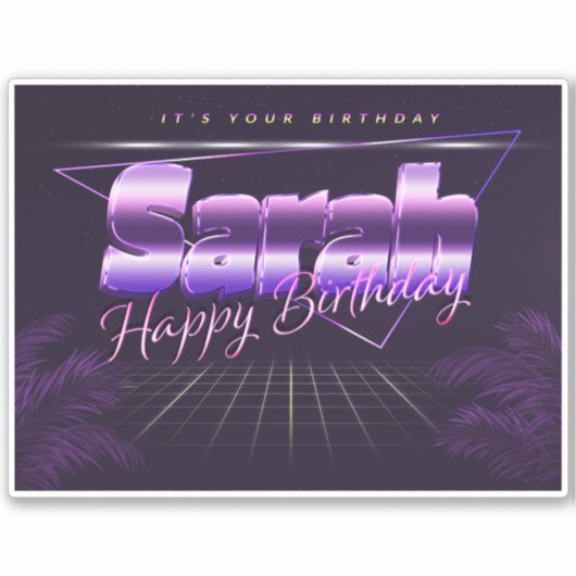Sarah Name Vorname lila retro Sticker Geburtstag (Voorkant)