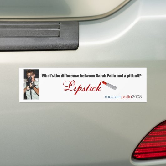 Sarah Palin en een Pit Bull Bumpersticker (Op auto)