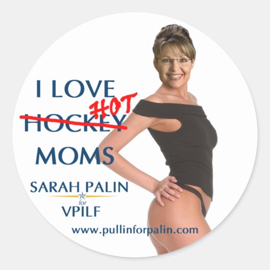 Sarah Palin - Ik hou van Hot(ckey) Moeders Sticker (Voorkant)