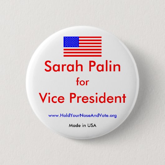 Sarah Palin, voor, Vice Pr... - Gepersonaliseerd Ronde Button 5,7 Cm (Voorkant)