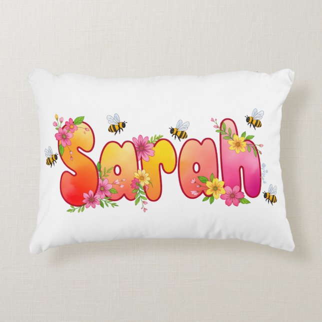 Sarah - Personalized Bee Pillow Accent Kussen (Voorkant)