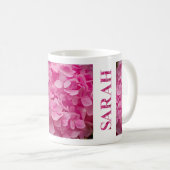 "Sarah" Pink Spring Hydrangea Floral Lettering Art Koffiemok (Voorkant rechts)