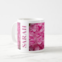 "Sarah" Pink Spring Hydrangea Floral Lettering Art Koffiemok