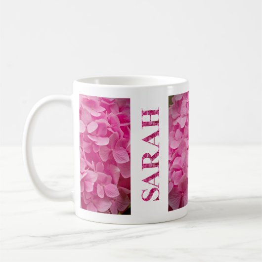 "Sarah" Pink Spring Hydrangea Floral Lettering Art Koffiemok (Links)