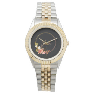 Sarah-Roos Gouden Waterverf Bloemen Lijst Horloge