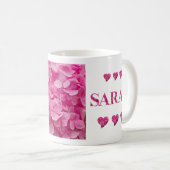 "Sarah" Roze Hydrangea Bloemen Letters, Schattigee Koffiemok (Voorkant rechts)