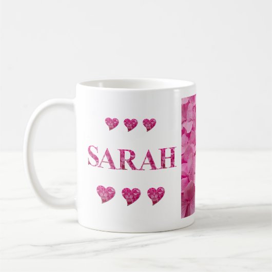 "Sarah" Roze Hydrangea Bloemen Letters, Schattigee Koffiemok (Links)