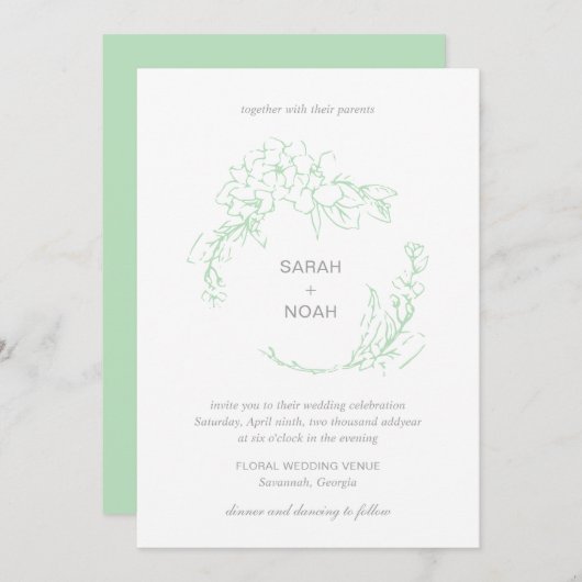 Sarah Sage Groene Bloemenkrans Moderne Huwelijk Kaart (Voorkant / Achterkant)