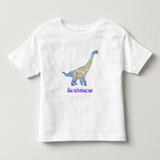 Sarah Saurus Kleurrijke Brachiosaurus Dinosaur Kun Kinder Shirts (Voorkant)