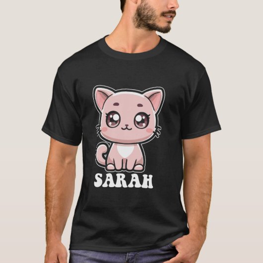 Sarah Schattige Cat Kitten Design voor Meisjes Naa T-shirt (Voorkant)