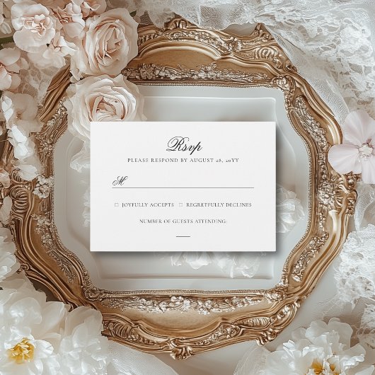 Sarah Simple Elegant Black & White Wedding RSVP Kaartje