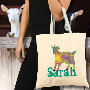 Sarah Starburst Goat Colorful Cute Animal Art Tote Bag