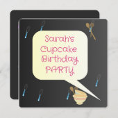 Sarah's Cupcake Party Birthday Invitation Kaart (Voorkant / Achterkant)