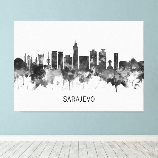 Sarajevo Bosnië en Herzegovina Skyline BW Canvas Afdruk (Insitu (Houten vloer))