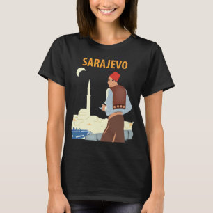 Sarajevo Bosnië Minaret Avond Blauwe Reis T-shirt