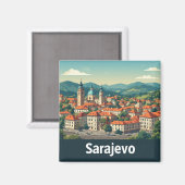 Sarajevo Bosnië Reis Souvenir 🗺️ Magneet (Voorkant / Achterkant)