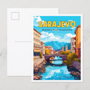 Sarajevo Bosnië vintage reisillustratie Briefkaart