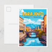Sarajevo Bosnië vintage reisillustratie Briefkaart (Voorkant / Achterkant)