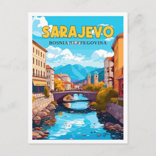Sarajevo Bosnië vintage reisillustratie Briefkaart (Voorkant)