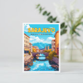 Sarajevo Bosnië vintage reisillustratie Briefkaart (Staand voorkant)
