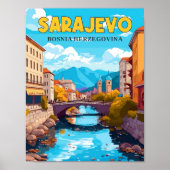 Sarajevo Bosnië vintage reisillustratie Poster (Voorkant)