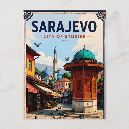 ⛲ Sarajevo Oude Bazaar Landmark Reis Souvenir Briefkaart (Voorkant)