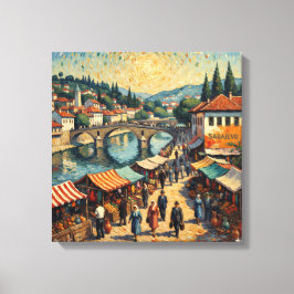 Sarajevo Rivier Bazaar Scene Canvas Kunst