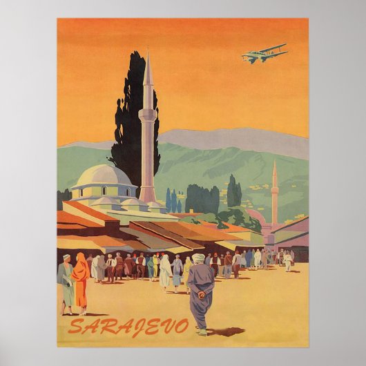 Sarajevo stadscentrum, Bosnië, vintage reis Poster (Voorkant)