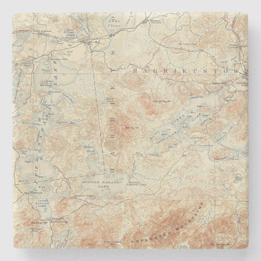 Saranac Lake Chain (Lager, Midden- en Bovenmeren) Stenen Onderzetter (Voorkant)