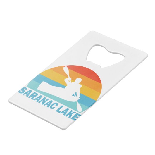 Saranac Lake New York Kayak Creditkaart Flessenopener (Achterkant Gekanteld)