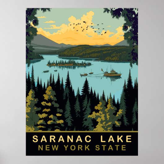 Saranac Lake, NY, Oude Reis Poster (Voorkant)