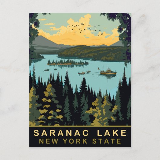 Saranac Lake, NY, Vintage reizen Briefkaart (Voorkant)