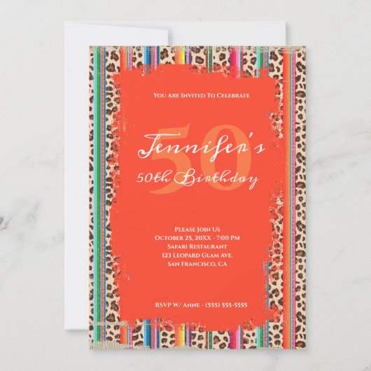 Sarape Leopard Grunge Safari Oranje 50th Birthday Kaart (Voorkant)
