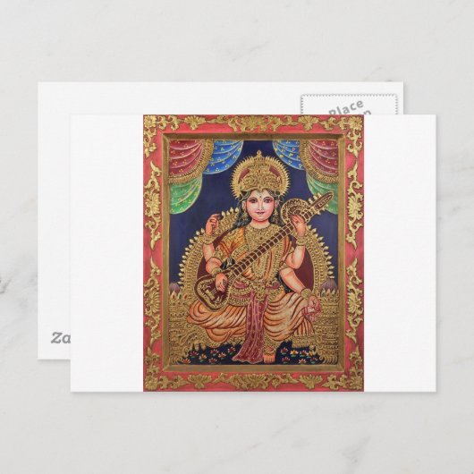 SARASAWATI ANTIEK INDIAANSE AFDRUKKEN VOOR HET BEW BRIEFKAART (Voorkant / Achterkant)