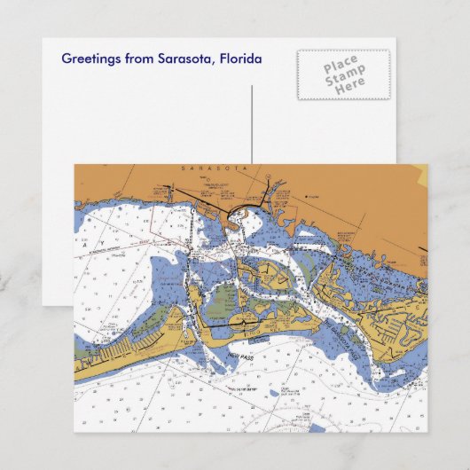 Sarasota, Briefkaart Nautical Harbor Chart in Flor (Voorkant / Achterkant)