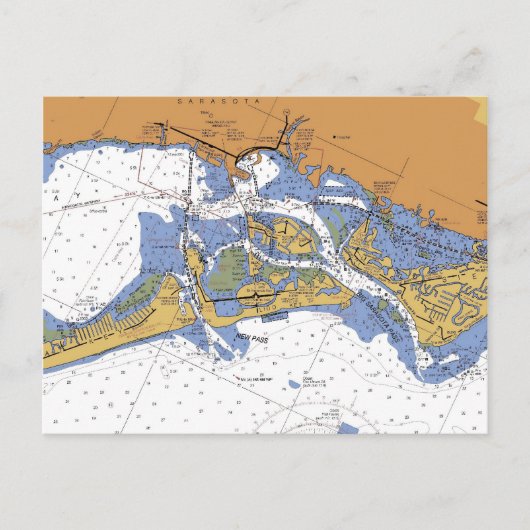 Sarasota, Briefkaart Nautical Harbor Chart in Flor (Voorkant)