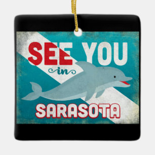 Sarasota Dolphin - Retro Vintage Travel Keramisch Ornament