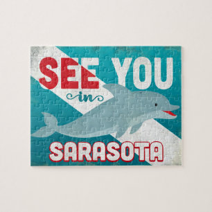 Sarasota Dolphin - Retro Vintage Travel Legpuzzel