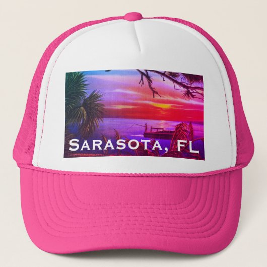  Sarasota, FL Beach Sunset - Golf van Mexico Trucker Pet (Voorkant)