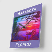  Sarasota, FL Beach Sunset - Golf van Mexico Vierkante Klok (Hoek)