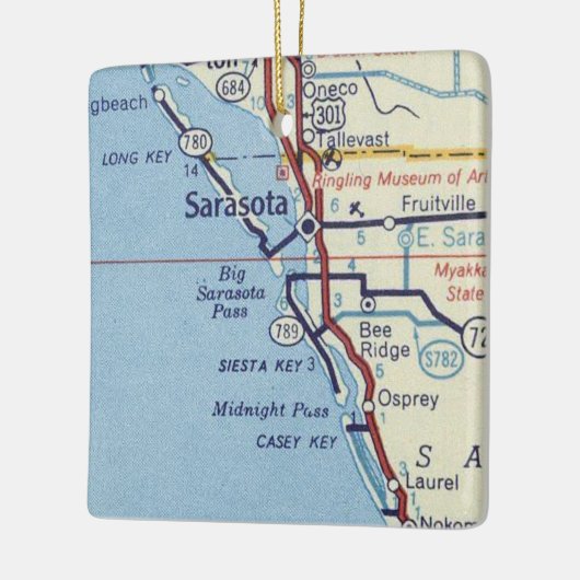Sarasota FL Classic Map Keramisch Ornament (Links)