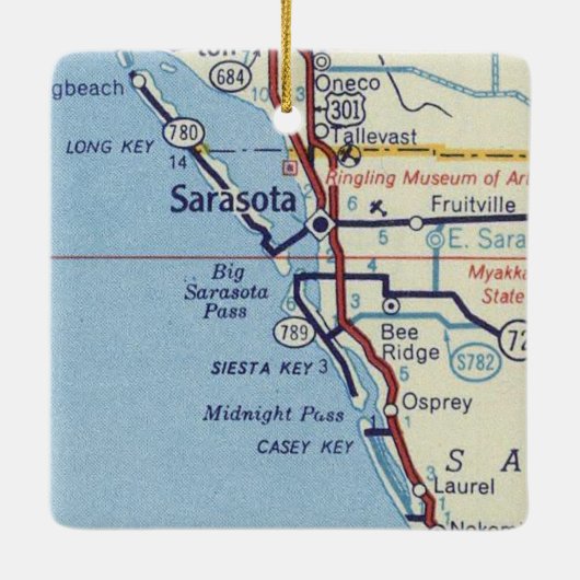 Sarasota FL Classic Map Keramisch Ornament (Achterkant)