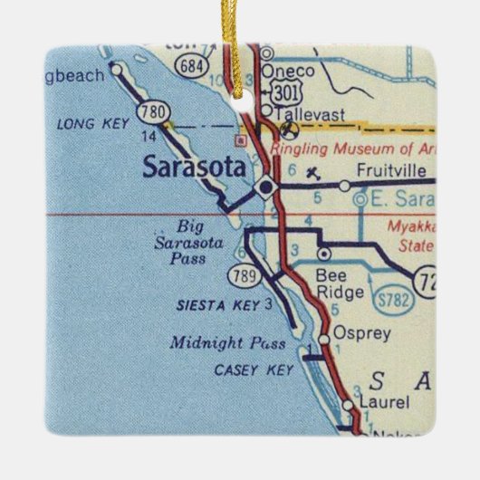 Sarasota FL Classic Map Keramisch Ornament (Voorkant)