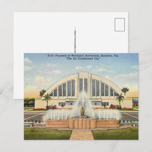 Sarasota FL Municipal Auditorium Briefkaart (Voorkant / Achterkant)