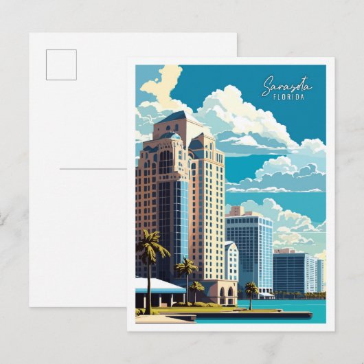 Sarasota Florida Art vintage reisillustratie Briefkaart (Voorkant / Achterkant)