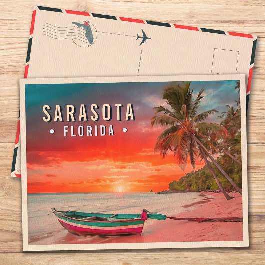 Sarasota Florida Beach Tropische palmboom jaren 19 Briefkaart